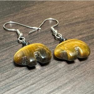 Tiger’s Eye Gemstone Zuni Bear Dangle Earrings Fashion Jewelry Handmade Healing